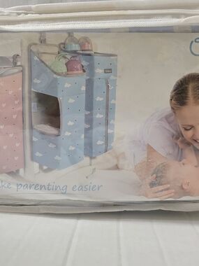 Orzbow Modular 3-Piece Baby Crib Organizer Diaper Caddy Blue Clouds